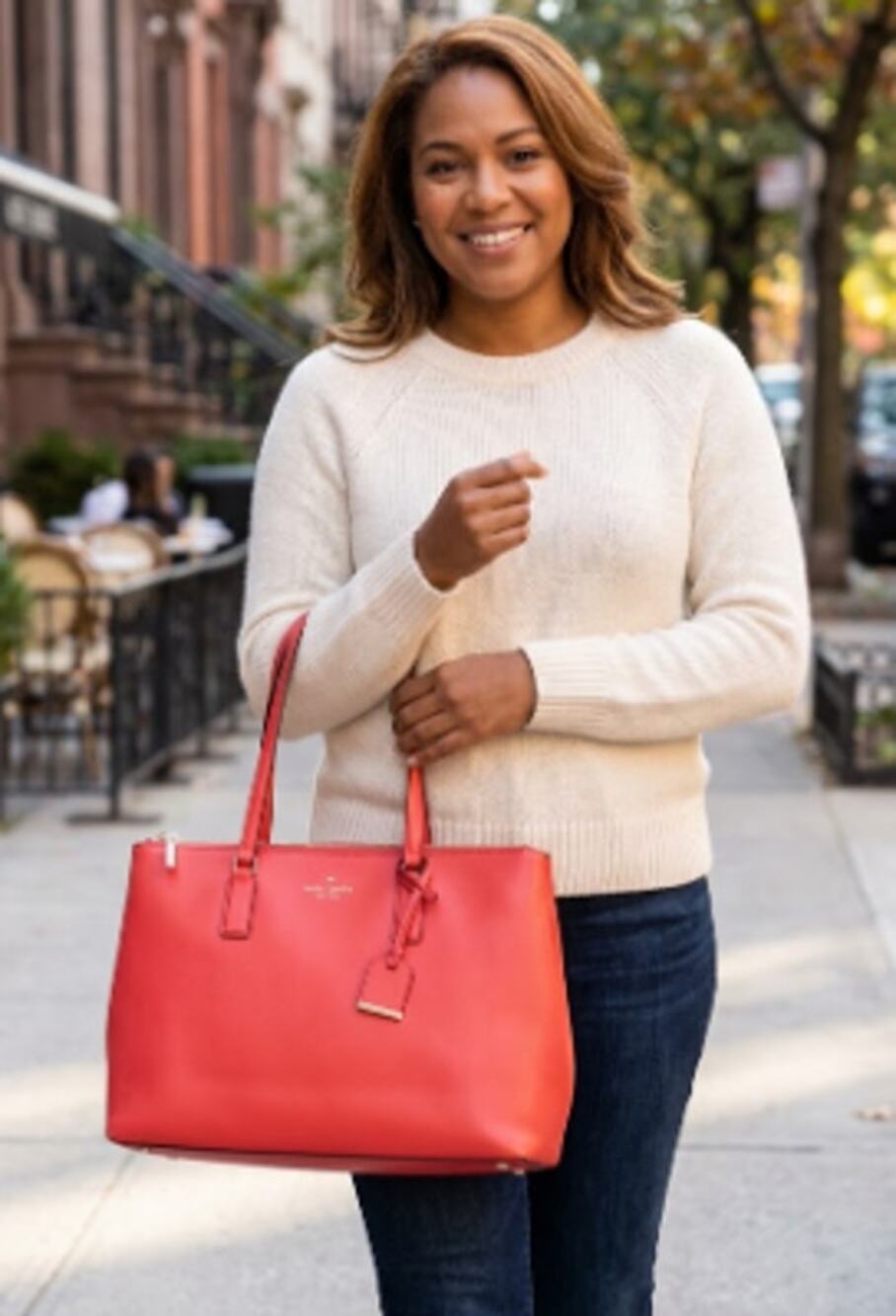 Kate Spade Red 100% Cow Leather Tote Bag Zip Top Never Used